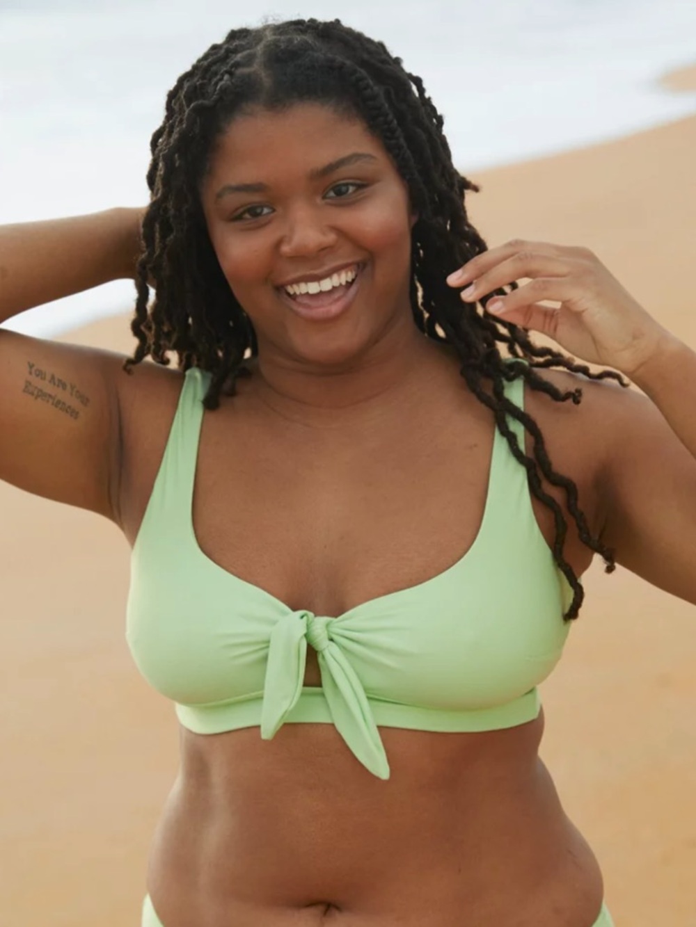 Aerie NWT Green Tie Front Scoop Bikini Top Wide Strap Size XS